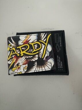Ed Hardy Black Bi-Fold Wallet with White Logo